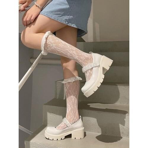 2021 summer new Mary Jane shoes thick heel rhinestone British style retro Japanese small leather shoes