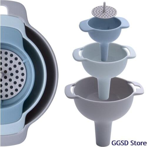 4 in 1 Funnel Set Heat Resistant Oil Funnel Strainer Oil Water Spices Wine Hopper Filter Plastic Funnel Kitchen Tool Accessories
