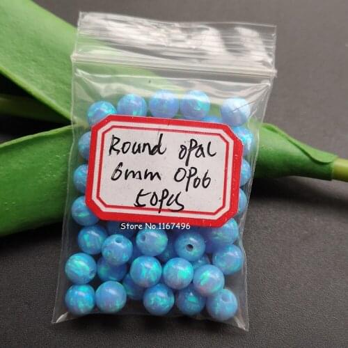 50pcs/lot 6mm Drilled Synthetic Round Opal Beads Light Blue Round Opal for Earrings Round Opal Beads