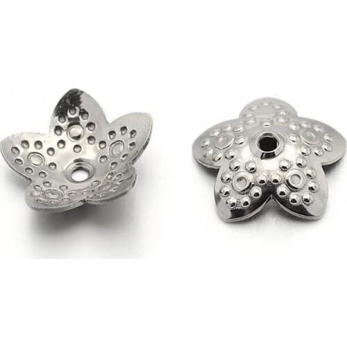 500pcs 5-Petal 304 Stainless Steel Flower Bead Caps End Caps for Jewelry Making DIY Bracelet Necklace 10x3mm Hole: 1mm