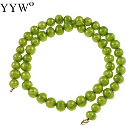 7-8mm Cultured Potato Freshwater Pearl Beads Handmade Necklace Bracelet Earrings Bead Apple Green Hole 0.8mm 15 Inch/Strand