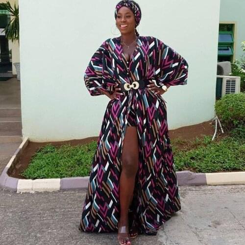 Dashiki African Womens Dress Summer Chiffon Bat Sleeve Digital Print Beach Sundress Holiday Loose African Clothes 2 Piece Set