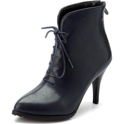 Vintage Women Boots Back Zipper High Heels Ankle Boots Pointed Toe Sexy Ladies Shoes Winter Shoes Woman 40-45 XKD2026