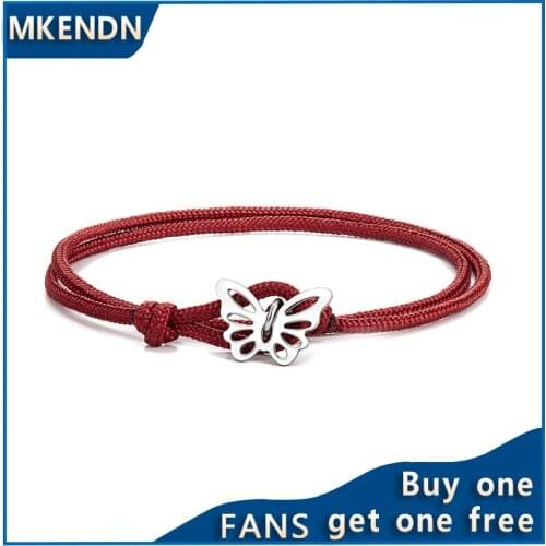 MKENDN Natural style 2mm Camping Paracord Butterfly Bracelet Women 550 Paracord Jewelry Stainless Steel Metal Hooks