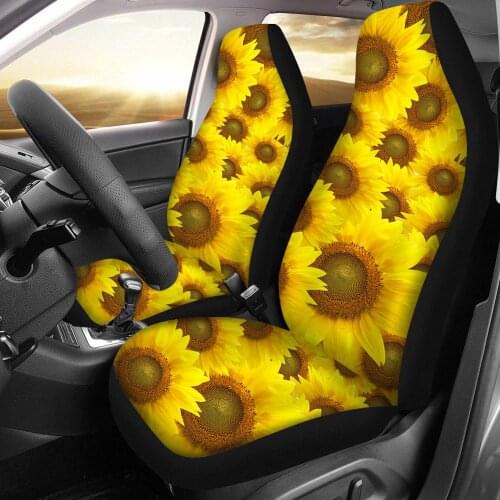 INSTANTARTS Floral Car Seat Covers Front Seats only for Women Sunflower Flower Print Seat Cushions Protector 2 Packs Seat Covers