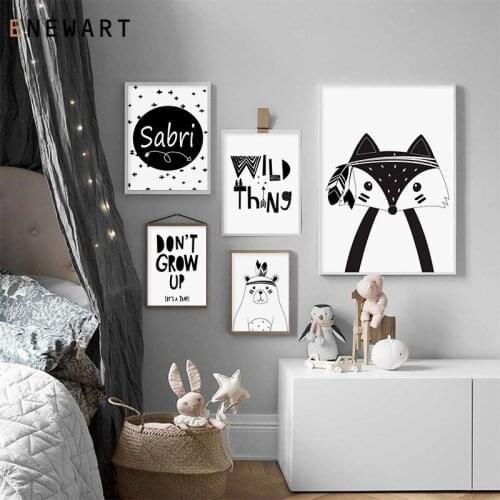 Black White Custom Posters Cartoon Nursery Canvas Art Prints Painting Minimalist Wall Picture Nordic Kids Bedroom Decoration