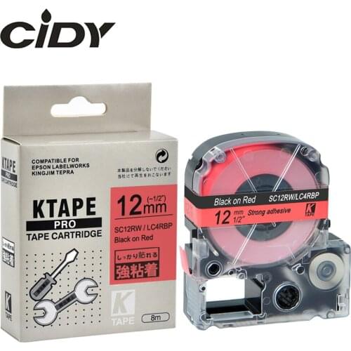 CIDY 20 ROLLS compatible SC12RW/LC4RBP LC-4RBP9 12MM black on red strong adhesive label ribbon for KingJim machine LW300 LW400