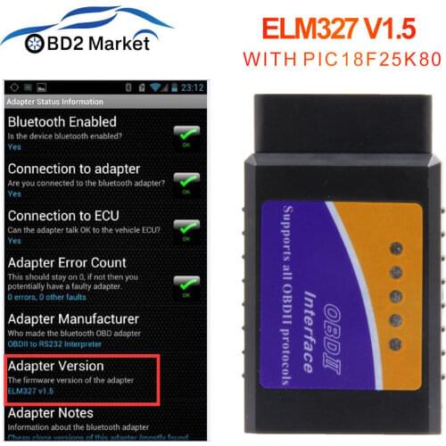 Elm 327 V1.5 BT-Wireless OBD2 diagnostic tool with PIC18F25K80 car diagnostic for Android phone PK elm327 V2.1 obd2 scanner