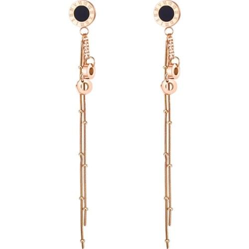 FAMI Simple Roman Numeral Earrings Japanese and Korean Temperament Long Titanium Steel Earring All-match Women