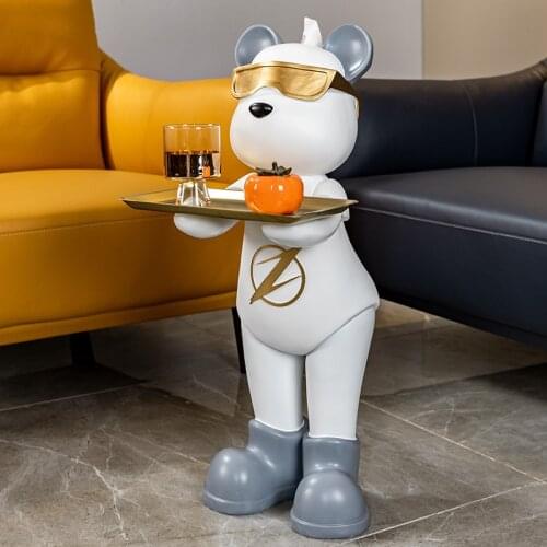 Figurines For Interior Northern European Style Bear Large Floor Decoration Home Decor Resin Storage Tray Paper Towel Box