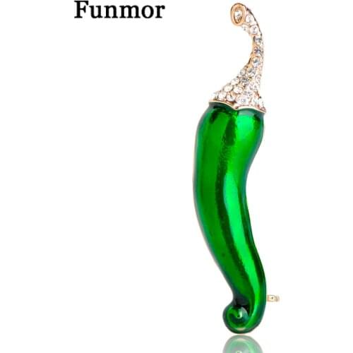 FUNMOR Lifelike Crystal Vegetables Style Brooch Badge Enamel Chili Tomato Eggplant Corsage Women Men Costume Decoration Pins