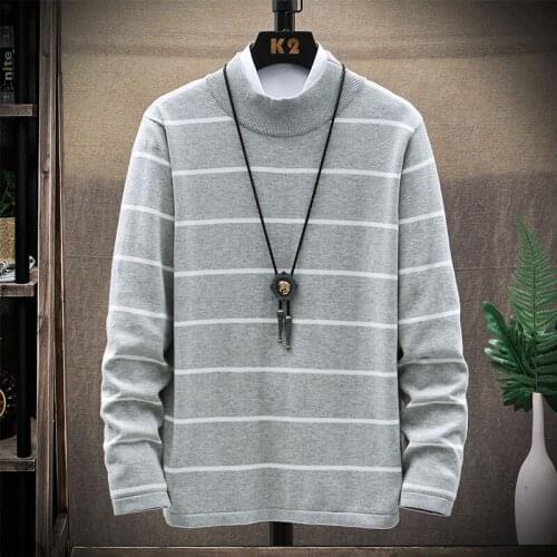 GlacialWhale Mens Knitted Sweater Men 2021 Winter Stripe Sweaters Pullover Jumper Harajuku Korean Style Casual Grey Sweater Men