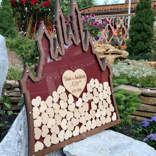 Personalized Wedding Guest Book Alternative Burgundy Drop Box Frame Guestbook for Wedding Decor