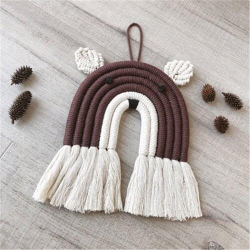 Ins Nordic Style Bear Macrame Rainbow Wall Hanging For Kids Room Decor Craft Woven Bear Tapestry Wall Hanging Pendant Decoration