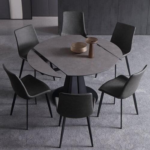 Italian slate dining table dual-use rotary telescopic round table multi-function table custom-made deformable table chairs