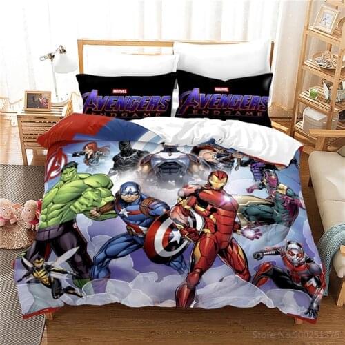 3D Cartoon The Avengers Bedding Set Disney Marvel Iron Man Hulk Captain America Duvet Cover Set Kids Boys Bedroom Home Textile