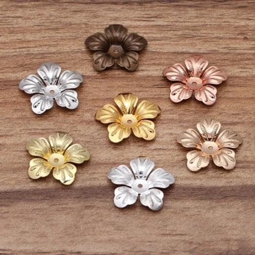 100pcs 21mm Metal Brass Flowers Base Filigree Flowers Bead Caps Connectors For Jewelry Making