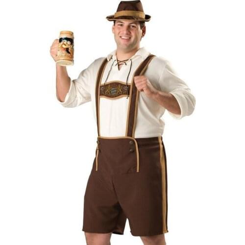 Mens Oktoberfest Costume Carnival Fancy Dress Up Adult Male Lederhosen Outfit Suit Role Play Beer Party Clothes for Cosplay Set