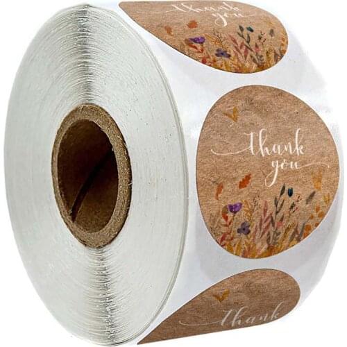 Kraft Paper Flowers thank you stickers seal labels handmade custom sticker scrapbooking for gift decoration stationery sticker