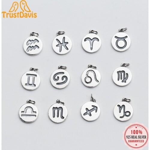 TrustDavis Real 925 Sterling Thai Silver Sweet Round 12 Constellation Pendant DIY Accessories For Women Wedding Jewelry DZ465