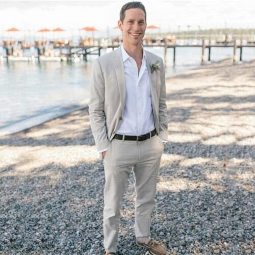 Summer Beach Grey Linen Terno Masculino Slim Fit Mens Suits Blazers Jacket Custom Made Costume Homme Mariage 2Piece Coat Pants