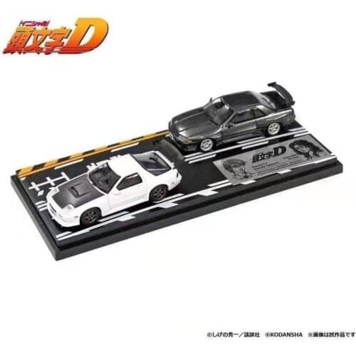 Diecast 1:64 Initial D AE86 NSX RX-7 Dual Car Set Scene Alloy Car Model Black And White Double Car Suit Toy Model