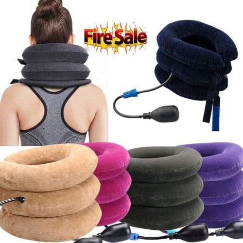 Air Inflatable Pillow 3 Layer Inflatable Air Cervical Neck Traction Device Soft Neck Collar Pillow for Pain Stress Relief