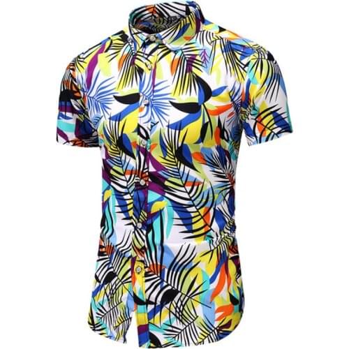 2019 New Tribal Shirt Men Hawaiian Tropical Seaside Floral Printed Short Sleeve Button Down Shirts Breathable Holiday Blouses