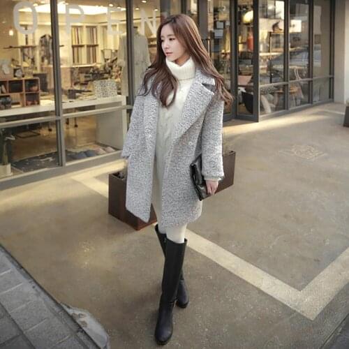 Solid color Womens Winter Thick Warm wool coat Turn-down Collar Imitation Lapel Slim Long Coat Single Button pockets casacos