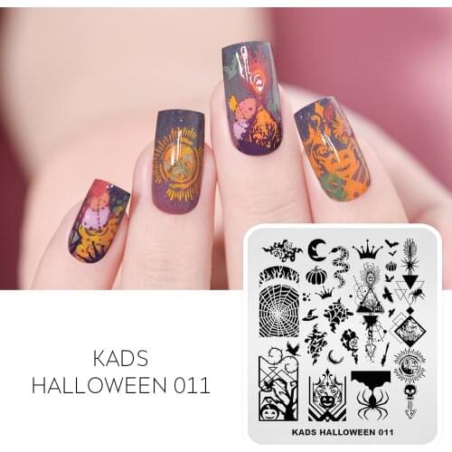 KADS Stainless Steel Nail Stamping Plates Halloween Template Rectangle Spider Pumpkin Nail Art Printing Stencil Transfer Tools