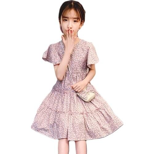 Dress For Girls Floral Pattern Dresses For Girl Casual Style Dress Kids Summer Costume Girl 6 8 10 12 14
