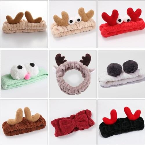New Antlers Omg Letters Soft Bow Elastic Headbands For Washing Face Bathe Girls Holder Headwear Women Hair Accessories