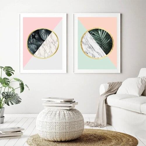 Botanical Poster Marble Geometric Canvas Painting Minimalist Art Print Nordic Modern Wall Picture For Living Room Home Decor
