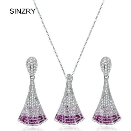 SINZRY Brand cubic Zirconia fan pendant necklace earring set Unique trendy CZ jewelry set for women