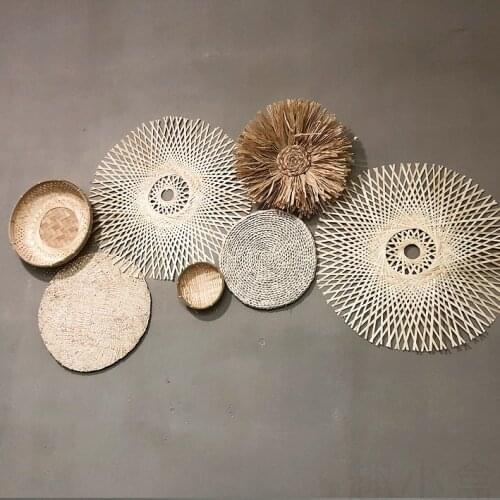 Nordic Ins Porch Straw Handmade Hay Rattan Weaving Hanging Picture Home Decoration Accessories for Living Room Bamboo Decoration