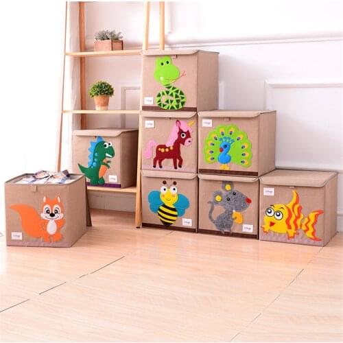 Cube Oxford Cloth Animal Embroider Folding Storage box kid Toys organizer children Sundries Storage Basket storage bag 33*33*33