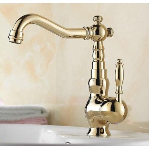 Bathroom Basin Sink Faucet Gold Color Brass Single Handle Kitchen Tap Faucet Mixer hot and cold water tap zgf053