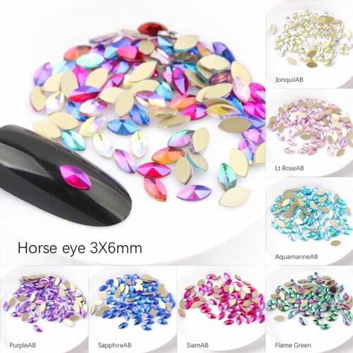 New sale 3X6mm Horse eye Nail Art Rhinestone Color AB crystal Stones 30pcs/100pcs For DIY Decorations Manicure Diamond