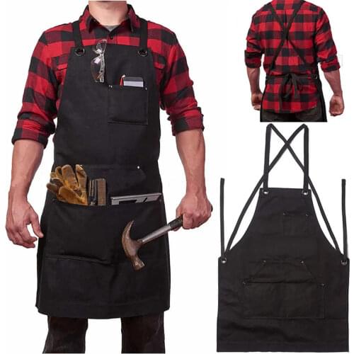 Heavy Duty Waxed Canvas Work Hobby Apron Large Pocket Fits Small to XXL Black