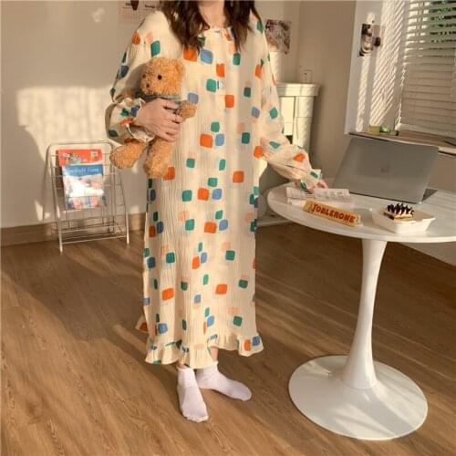 Comfortable 100% cotton double gauze nightgown women night dress long sleeve spring autumn sleepdress casual home clothes L532