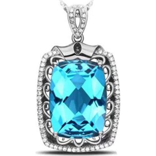 Vintage Antique Jewelry Inlay Blue Big Zircon S92 5 Geometry Pendant Necklace For Women Wedding Engagement Luxury Charm Chain