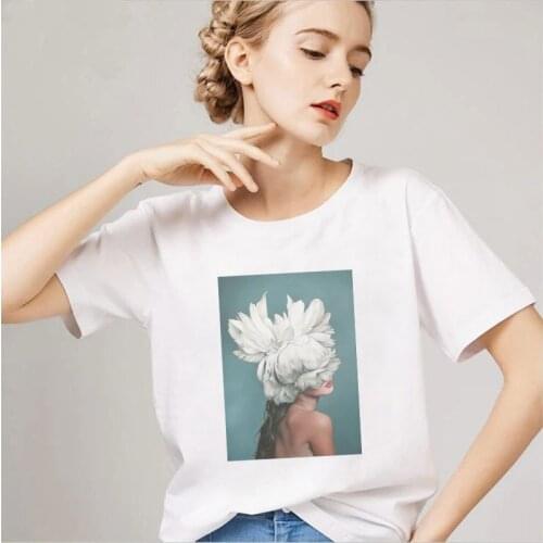 Aesthetics Sexy Flowers Feather Print Tee Shirt Women Round Neck Short Sleeve Shirts Harajuku Vintage Gothic Graphic Tops Women