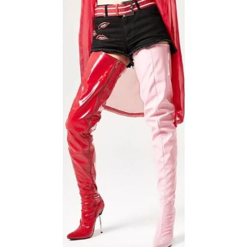 Pu leather heels sexy women over knee high boots shoes woman chaussure zapatos mujer gladiator vintage plus size booties SF0902