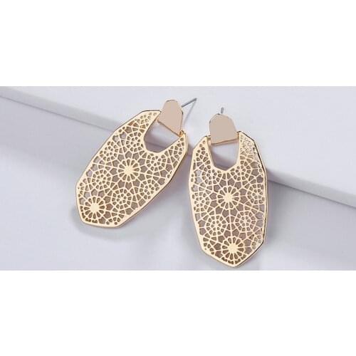 ZWPON 2019 Brand KS Gold Filigree Lattice Oval Earrings for Women Fashion Famous Designer Earrings Jewelry Valentines Day Gifts