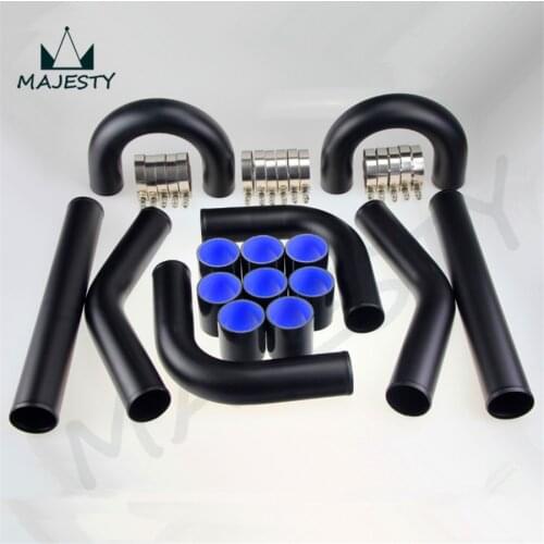 1kit X UNIVERSAL 3" 76MM TURBO BOOST INTERCOOLER PIPE KIT 8 PCS Aluminum PIPING BLACK / RED