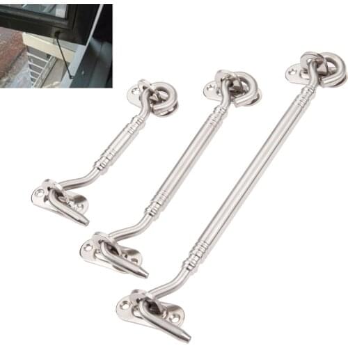 1set Crescent window gate lock Cabin Hooks Door Eye Latch Stainless Steel safety switch 4/6/8 inch Catch Holder with screws