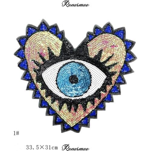 1Pc Sequins Eyes Embroidery Cloth Coat Personality Decorative Sew on No Glue Heart DIY Adhesive Cloth patch Lace 33.5X31cm SX435