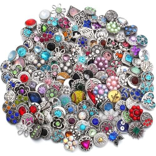 10pcs/lot Mixed Mini Snap Button Jewelry DIY Crystal Rhinestone Flower 12mm Metal Snap Buttons Fit Snap Bracelet Bangle