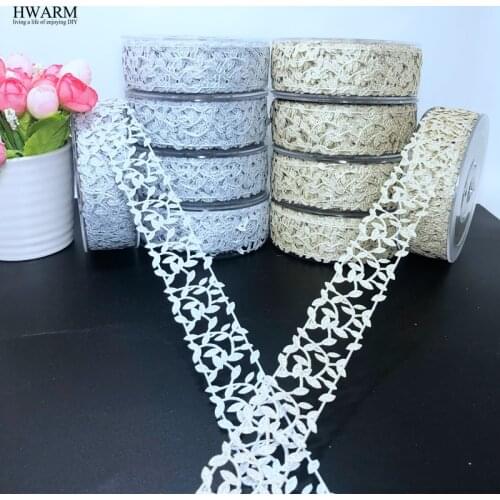 2pcs 3cm gold and silver leaves lace fabric ribbon wedding decoration christmas accessories DIY party favors Embossing hollowing