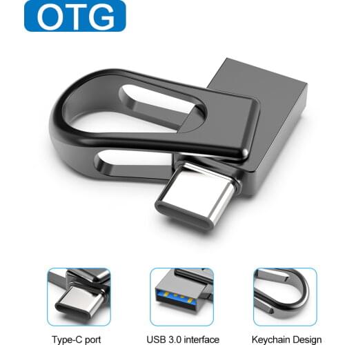 2 in 1 Mini 32GB 64GB 128GB USB3.0 Flash Drive OTG Type C Memory Stick Pen Drive Waterproof
